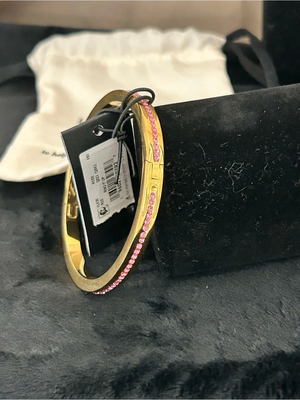 kate spade Gold Tone Hinged Bangle with Pink Crystals